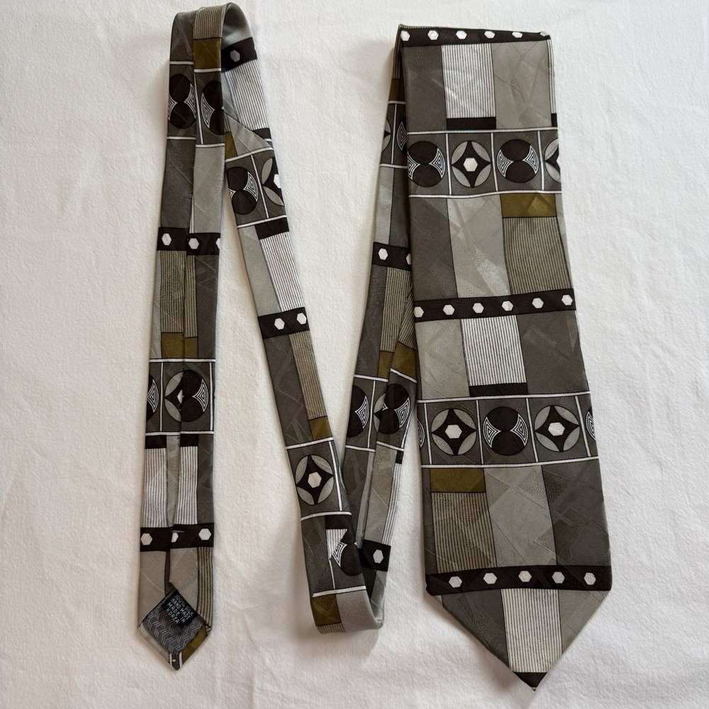 Carlo Palazzi Studio Tie Vintage 90s Wide 100% Silk Art Deco Geometric Luxury - Picture 4 of 10
